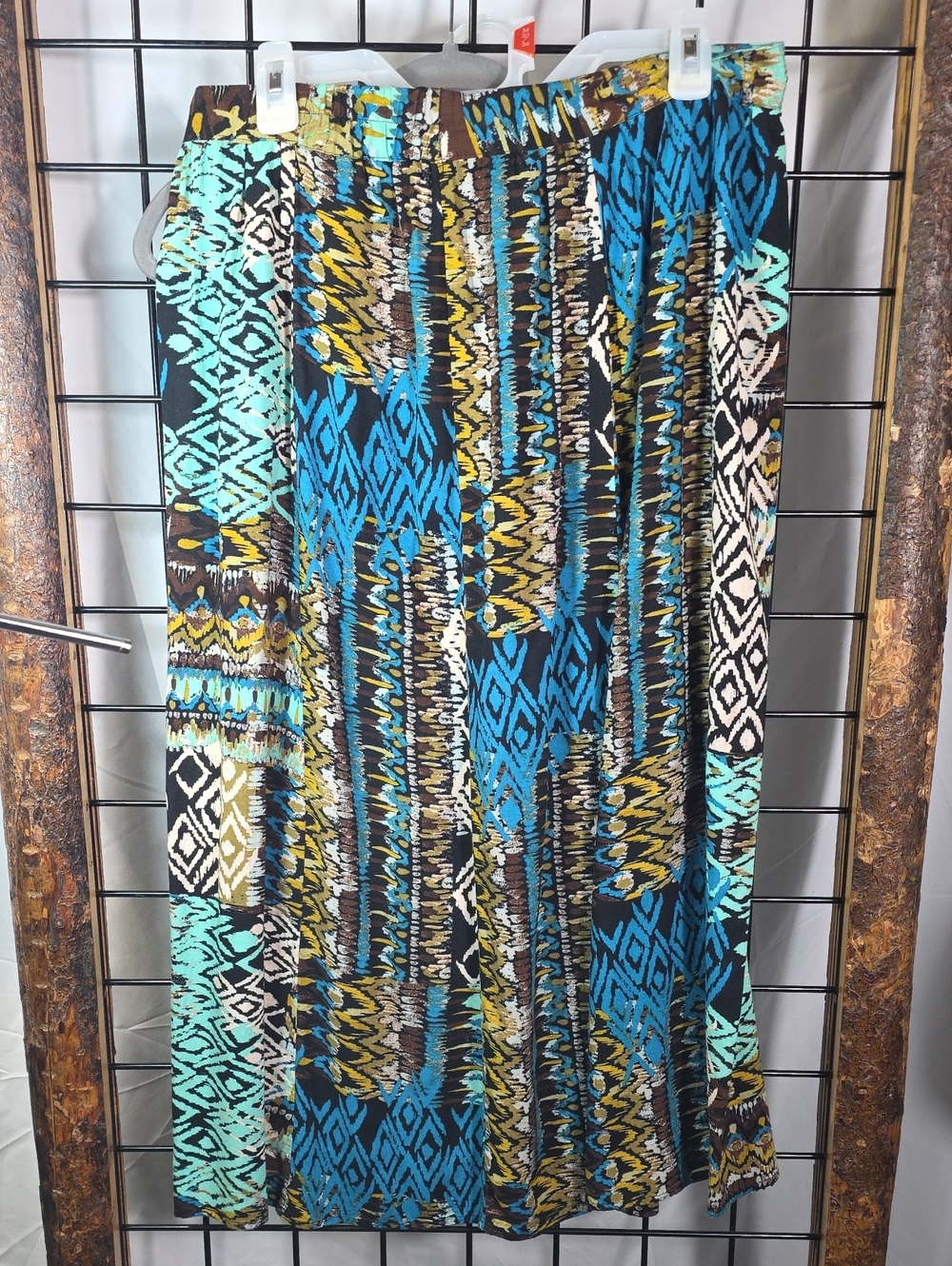 Notations Blue Turquoise Yellow Multicolor Geometric Maxi Skirt